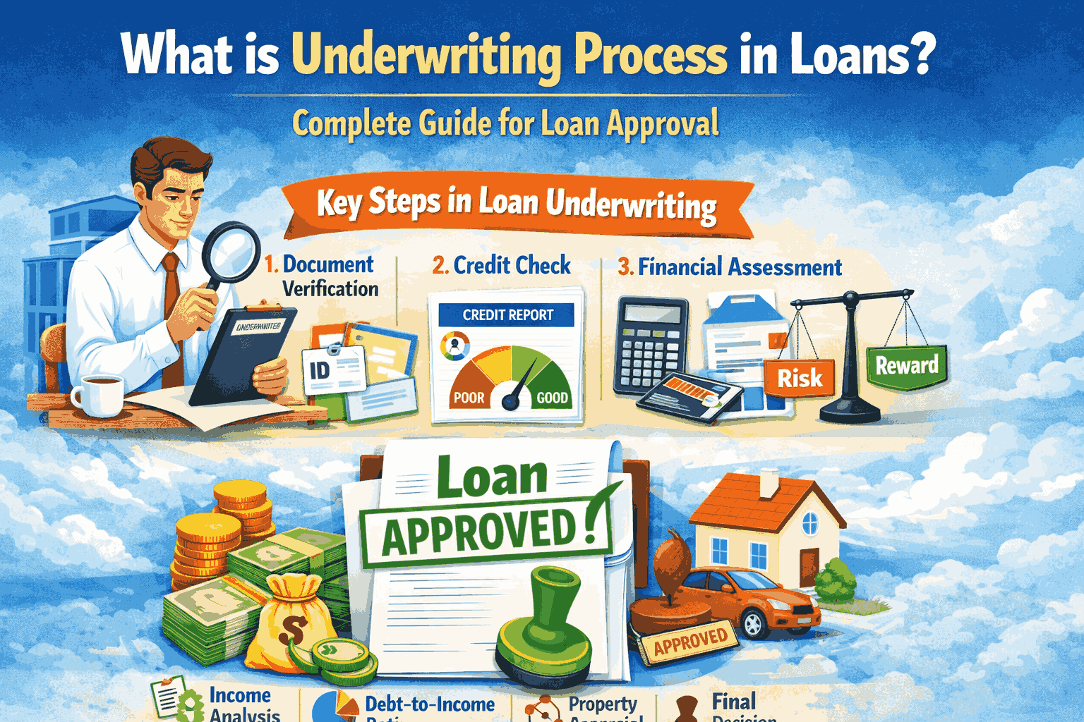 Loan underwriting process explained with FOIR, CIBIL score and approval steps